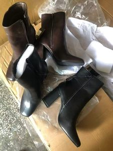 Botines de Mujer de Cuero Genuino con Punta Cuadrada, Tacón Grueso, Cremallera Lateral, Zapatos de Vestir de Otoño, Entresuela de PU, Suela de PVC - Product Image 1