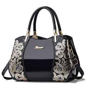 Sac messager grande capacité brodé pour femme en cuir PU verni brillant – Vente en gros directe usine - Product Image 5