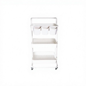 Chariot à roulettes mobile en acier au carbone avec 3 niveaux en plastique blanc SB TECH, avec poignée pour la cuisine, la salle de bain, le salon, le rangement - Product Image 1