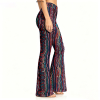 Damen High-Waist Flare Yoga-Hose mit psychedelischem Soundwave-Print, geometrische Schlaghose, Neon-Elektrowellen-Leggings