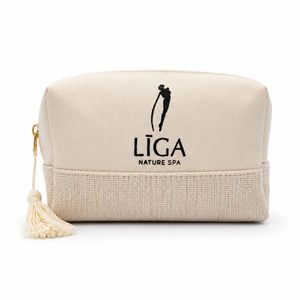 Bolsa de Cosméticos de Lino y Algodón con Logotipo Personalizado, Bolsa de Aseo de Tela Natural para Viaje con Borla y Cremallera, Proveedor Mayorista OEM ODM - Product Image 4