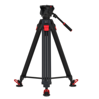 Trépied professionnel KINGJOY pour équipement photographique, avec tête fluide en Mg-Al, levage en un clic, pour diffusion, vidéosurveillance et caméras vidéo robustes