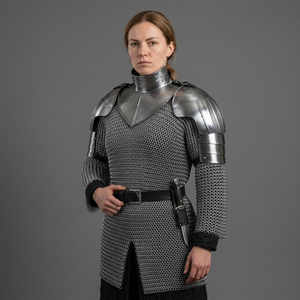 Vestido de armadura de malla de acero plateado con hombreras y cinturón, disfraz de moda con relieve de imitación antigua - Product Image 2