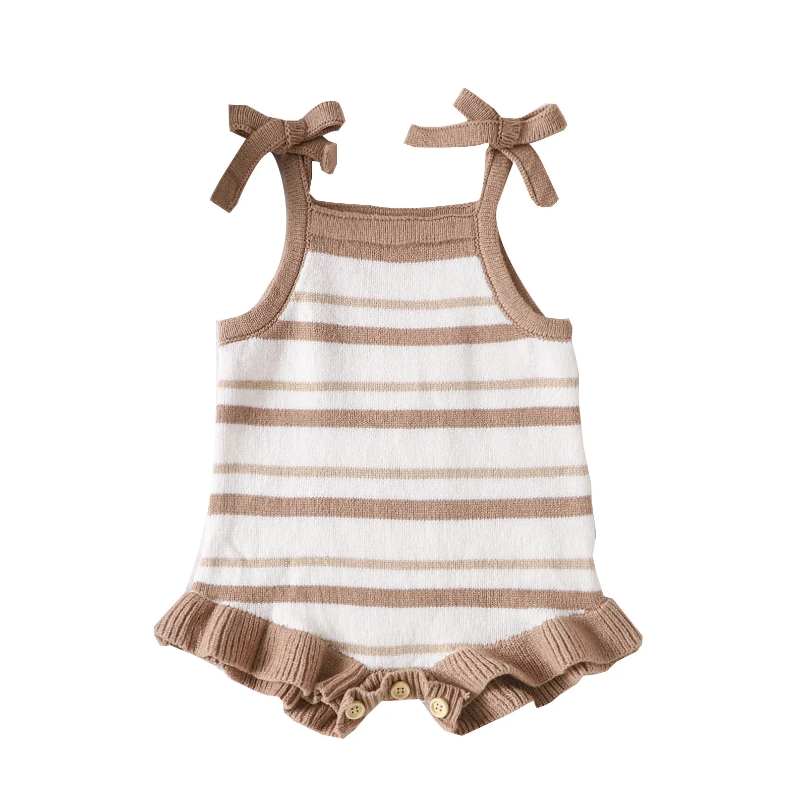 Boho nötr çizgili bebek kız tıknaz örgü fırfır Bodysuit triko Jumper Oat Fleck çizgili bebek örme Romper