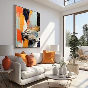 Peinture à l'huile abstraite artisanale encadrée, art mural pour chambre minimaliste, chambre d'hôtes, décoration d'hôtel - Product Image 3