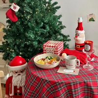 Nappe de Noël à carreaux rouges et blancs, style campagnard, en tissu, pour dîner de Noël, lavable, pour restaurant