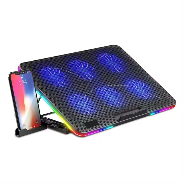 Great Roc Factory Price Hot Seller RGB Light Laptop Cooling Stand Adjustable Cooling Pad for Gaming Dual USB Notebook Cooler