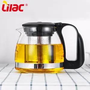 Lilac BSCI SGS LFGB 700ml 1250ml Trung Quốc tùy chỉnh hoa thủy tinh trong suốt Tea Pot với không gỉ Infuser