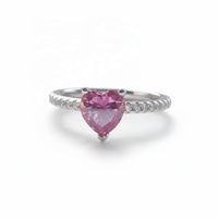 Bague Cocktail en Argent Sterling S925 avec Moissanite Cœur Multicolore 1 & 2 Carats Certifiée GRA, Sertie Pavé, Vente en Gros