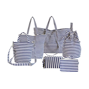 Larger Capacity Canvas <b>Beach</b> <b>Bag</b> With Stripe Reusable Cotton Shopping Handbag Ladies Tote <b>Bags</b> - Product Image 6