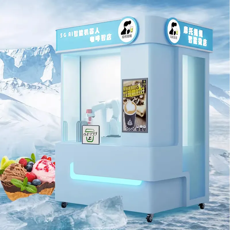 Hot Sale 3-in-1 voll automatische Smoothies Eiscreme Bubble Tea und Milch tee Verkaufs automat Kaffee herstellung mit Roboter