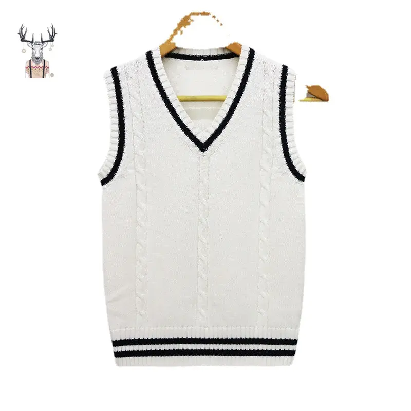 100% Cotton Autumn New Sweaters School Uniform Knitted veste en jean Sweater Vest