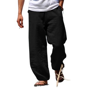 Pantalon droit ample en coton et lin pour hommes, respirant, décontracté, léger, pour la plage et les voyages, blanc, gris - Product Image 5