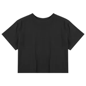 Venta al por mayor de fábrica, sudadera para mujer, camiseta sexy, ajuste holgado, logotipo personalizado, Top corto informal, camiseta lisa para niñas