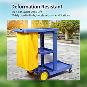 Chariot de service multifonctionnel pour le nettoyage, chariot de ménage mobile avec porte-sacs à déchets, seaux amovibles, étagère de rangement, stable - Product Image 6