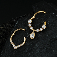 Toposh Rock CZ tulang rawan Tragus Daith cincin hidung anting bulat 14K emas padat clicker segmen perhiasan tindik
