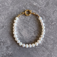 Bracelet de perles d'eau douce ovales baroques légères de luxe en acier inoxydable fermoir bijoux de fête pour filles longueur de chaîne 18CM