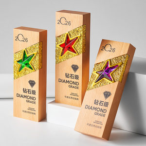 Trofeo de Madera Maciza de Alta Calidad, Personalizado, Creativo, Estrella de Cinco Puntas, Cinco Opciones de Color, Premio de Campeón de Competencia de Personal, Recuerdo - Product Image 4