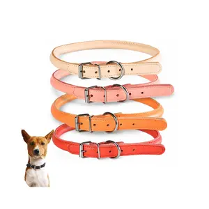 Hundehalsband Hersteller OEM ODM Großhandel individuelles Logo Haustierhalsband einstellbar rosa Hundetraining Halsband Leder Vollkorn