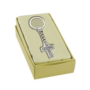 Portachiavi con croce di cristallo con strass trasparenti, ciondolo religioso per donne e uomini - Product Image 2