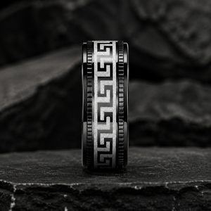 Anillos de Acero de Titanio con Patrón <span class=keywords><strong>Griego</strong></span> en Relieve, Personalizados al por Mayor por JLM, para Hombre, Anillos de Boda, Promesa, Estilo Vintage, Geométricos - Product Image 2