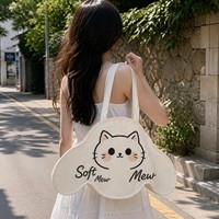 Tas Tote Kanvas Ramah Lingkungan dengan Cetakan Kustom, Tali Bahu Panjang, Tas Belanja dari Katun Organik untuk Liburan Akhir Pekan dan Perjalanan