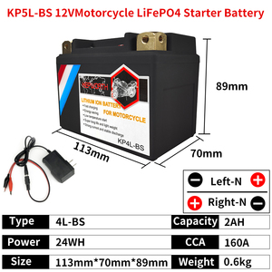Kepworth-<span class=keywords><strong>Batterie</strong></span> de Moto Kepworth <span class=keywords><strong>4L</strong></span>-<span class=keywords><strong>BS</strong></span> 160CCA, <span class=keywords><strong>Batterie</strong></span> de 12V, 24Wh LiFePO4, Lithium-Ion Phosphate, Congélation Froid, Puissance Plus Forte - Product Image 6