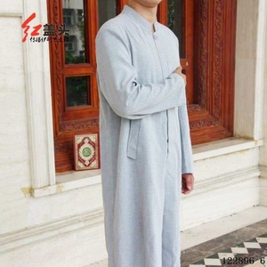 Abaya étnica maxi ligera de algodón y lino, antiestática y transpirable, con cuello alto para uso diario al aire libre para hombres. - Product Image 1