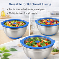 Ensemble de saladiers en acier inoxydable sans BPA avec couvercle en verre, bols mélangeurs pour cuisine commerciale, restauration et buffet, ustensiles de cuisine professionnels