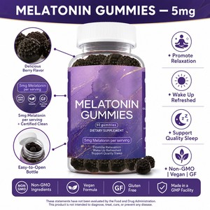 Gomitas de Melatonina para Dormir, 5 mg por Gomita, para Adultos, Sabor Natural a Bayas, Sin Fármacos, No Causan Adicción, Sin Azúcar, Gomitas Masticables Relajantes - Product Image 2