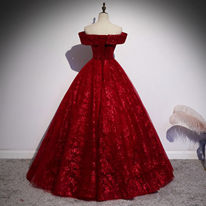 Vestido de Noche Rojo con Hombros Descubiertos, Apliques de Encaje, Corsé, Vestido de Gala con Lentejuelas, Vestido Formal para Fiesta - Product Image 2