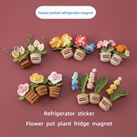 Magnet Kulkas Rajutan Tangan Motif Bunga dalam Pot, Hiasan Renda Krisan Kecil, Profiteroles, Lily Valley