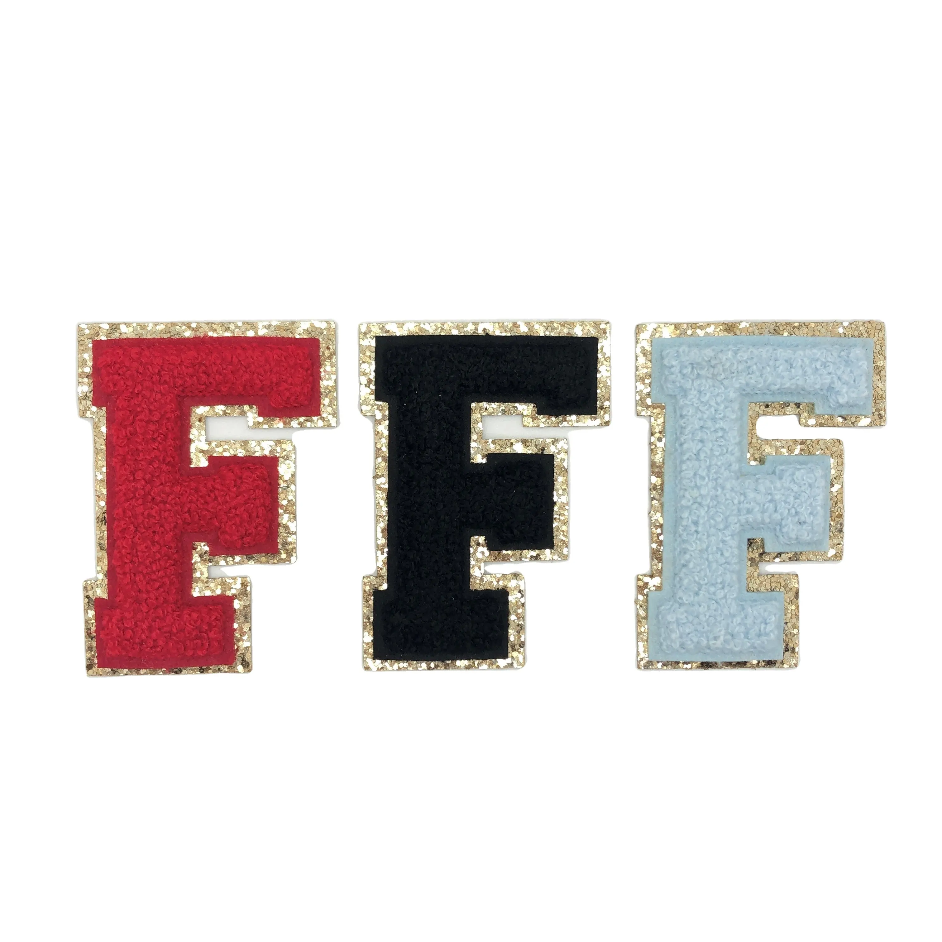 Custom Embroidery Logo Gold Border English Letter A-Z Iron On Adhesive Alphabet Appliques Clothing Chenille Letter Patch