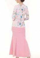 OEM Maßgeschneidertes Baju Kurung Muslimah Set Langärmliges Oberteil mit Blumenmuster Passender Meerjungfrauenrock Islamisches Hari Raya Outfit Großhandel