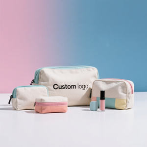 High Quality Custom Plain Cotton Zip Canvas <b>Travel</b> Makeup <b>Pouch</b> Bag Geometric Pattern Closure Type Zipper - Product Image 2