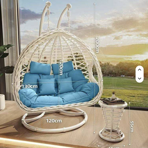 Hanging Egg <b>Chair</b> Swing With Steel Stand Set - All Weather Construction - Wicker Rattan Swing - Large Basket Design <b>Hammock</b> - Product Image 2