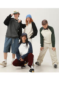 Sudadera con capucha de cuello redondo Terry de peso pesado con hombros caídos de 360gsm para hombre, sudadera holgada de color sólido con mangas raglán en contraste - Product Image 2