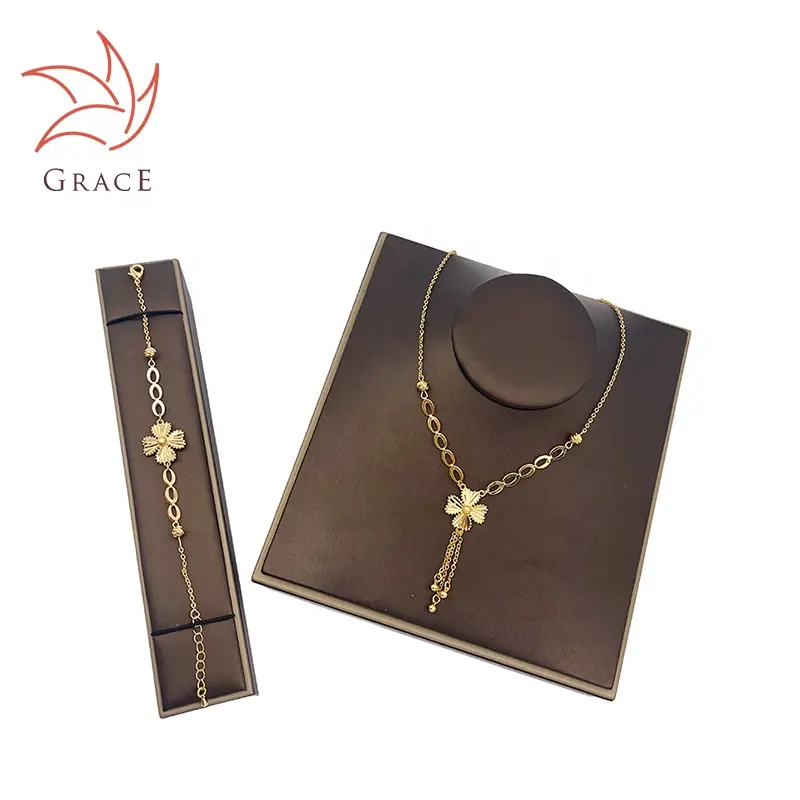 Grace Wholesaler Fashion Jewelry Set 24K Gold Plated Women's Carefully Designed Butterfly Necklace Bracelet Indian Jewelry
