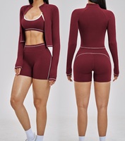 Nouvel ensemble de sport 3 pièces contrastant (soutien-gorge, short et veste) respirant pour la course en extérieur et l'entraînement, avec LOGO
