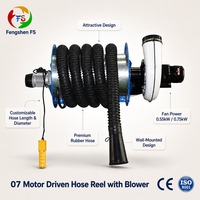 Enrouleur de tuyau motorisé avec souffleur et adaptateur universel pour voitures, camions, bus et systèmes d'extraction des gaz d'échappement en atelier