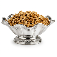 Bol de luxe argenté sur piédestal avec bord festonné, plat de service pour fruits secs, collations et friandises gourmandes, idéal pour les occasions festives, vente en gros