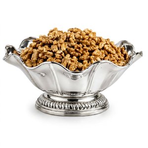 Tazón de Pedestal Plateado de Lujo con Borde Ondulado, Plato para Guardar Frutos Secos, Plato para Dulces Gourmet, Suministro Festivo al por Mayor - Product Image 1