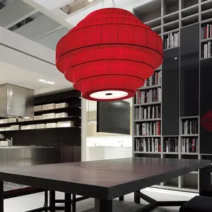 Otel-lámpara colgante en forma de farol para restaurante, luz de tela roja y blanca estilo hinés para comedor y dormitorio