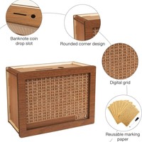 Tirelire en bois personnalisable avec compteur et objectifs d'épargne – Boîte à monnaie en bois pour économiser