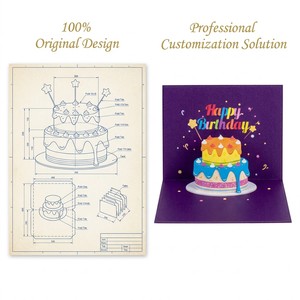 Carte de vœux d'anniversaire 3D pop-up au design original ZS-PC0077, 5x7 pouces, couverture violette avec gâteau coloré pour les détaillants en ligne - Product Image 3