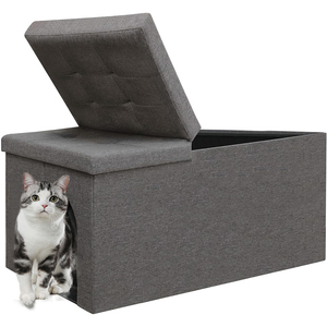 Multifunctional Foldable <strong>Cat</strong> House Small Size Animal Print Pattern Hidden <strong>Cat</strong> <strong>Litter</strong> Box Furniture Pet Bench Storage <strong>Cabinet</strong> - Product Image 1