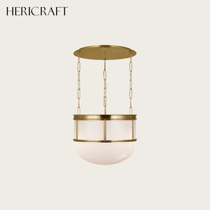 Luminaire suspendu/lustre en métal de style mid-century en laiton bruni antique pour salon, salle à manger, cuisine 110V - Product Image 2