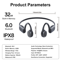 Headphone Olahraga Konduksi Tulang Terbaru, Tahan Air IPX8, Earbuds Nirkabel BT6.0, Headset untuk Berenang