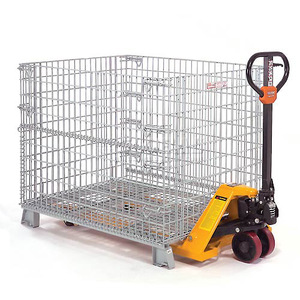 Contenedor de Almacenamiento de Carga, Carro de Lavandería, Malla de Alambre Soldada, Plegable, Apilable, con Cierre, Puerta Semiabierta, Acabado Galvanizado, Caja para Palés - Product Image 4