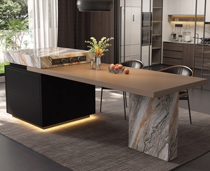 Ensemble de salon de villa de luxe personnalisé : Canapé moderne, ottoman et tête de lit design en bois de manguier et pierre pour décoration résidentielle haut de gamme - Product Image 1